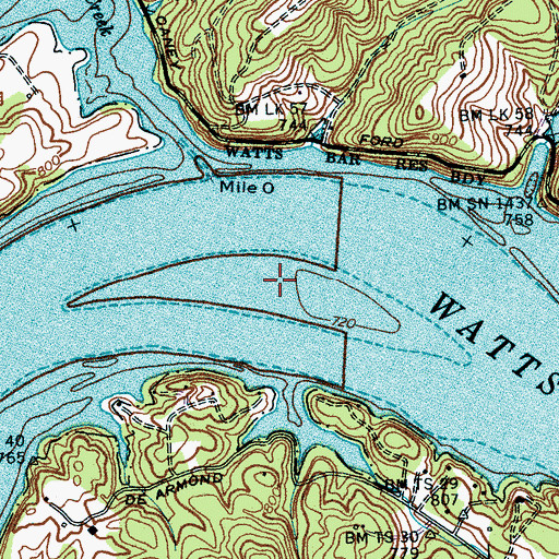 Topographic Map of Caney Creek Island (historical), TN