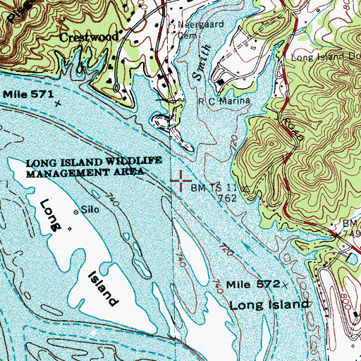 Topographic Map of Long Island Ferry (historical), TN