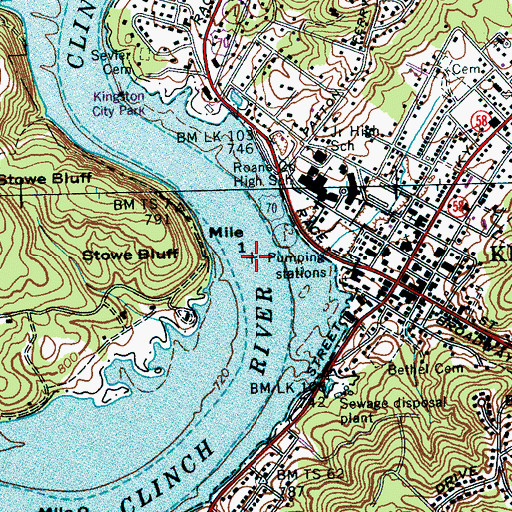 Topographic Map of Richardsons Ferry (historical), TN