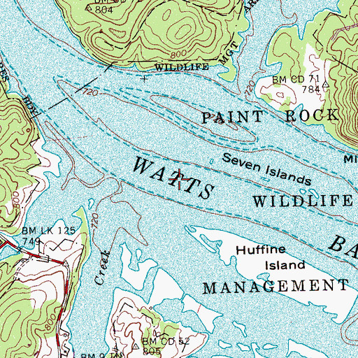 Topographic Map of Seven Islands Shoals, TN