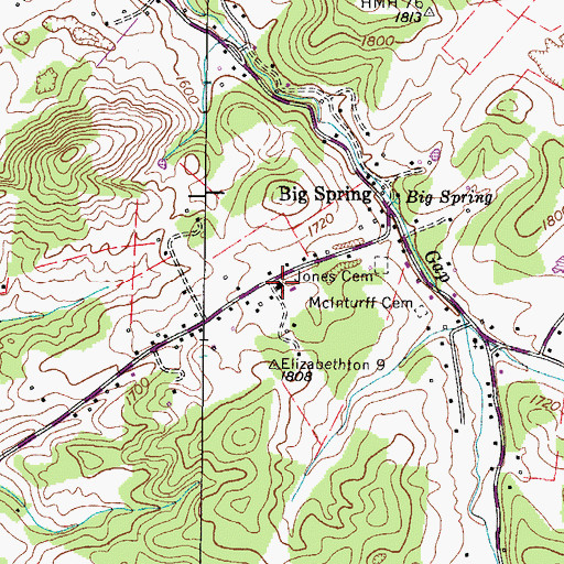 Topographic Map of Big Springs Baptist Church, TN