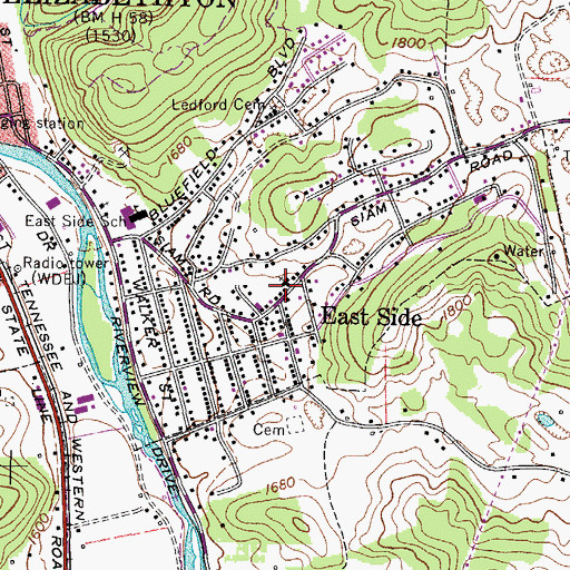 Topographic Map of East Side Baptist Church, TN