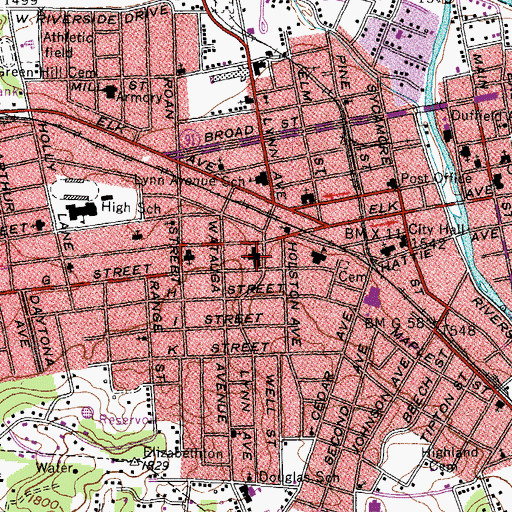 Topographic Map of Elizabethton First Baptist Church, TN