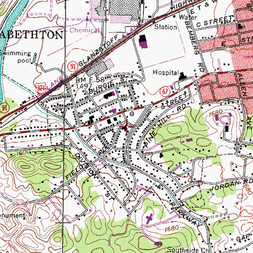 Topographic Map of Immanuel Baptist Church, TN