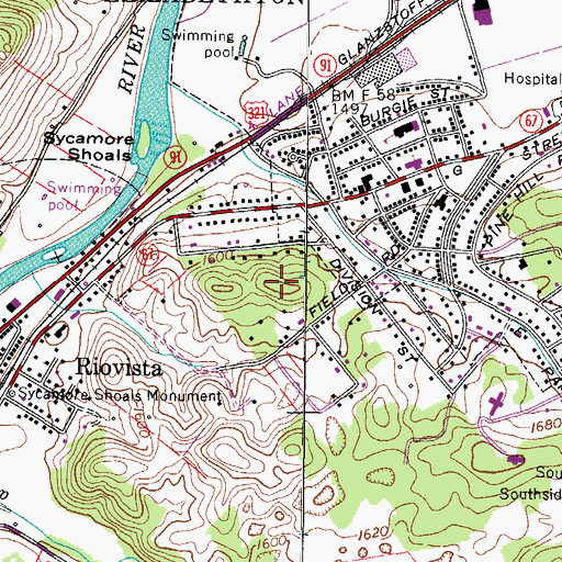 Topographic Map of Sabine Hill, TN