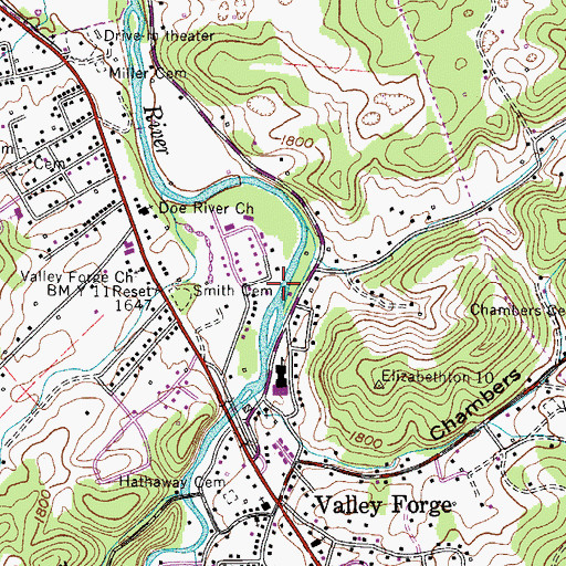 Topographic Map of Tiptons Forge (historical), TN
