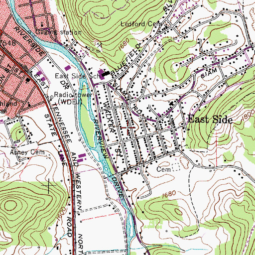Topographic Map of Watauga Old Fields, TN