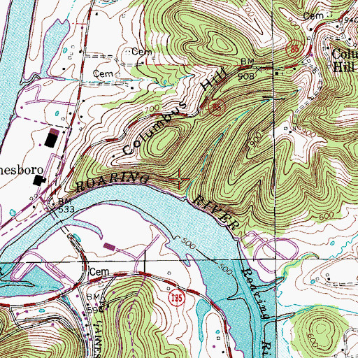 Topographic Map of Roaring River Recreational Area, TN