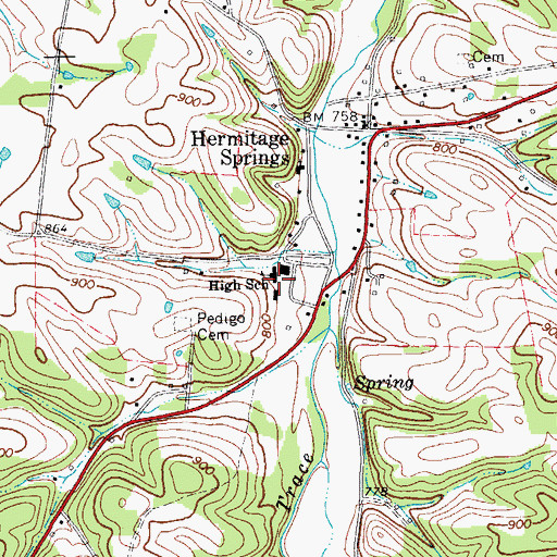 Topographic Map of Hermitage Springs High School, TN