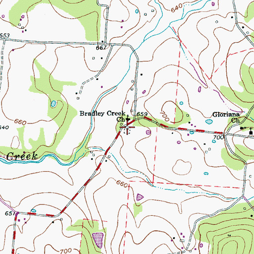 Topographic Map of Bradleys Creek Cemetery, TN