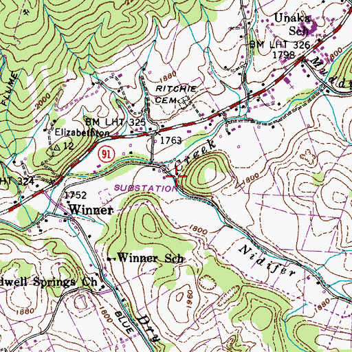 Topographic Map of Dry Hollow, TN
