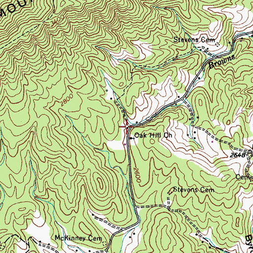 Topographic Map of Oak Hill, TN