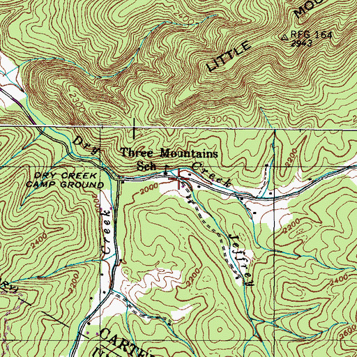 Topographic Map of Three Mountains, TN