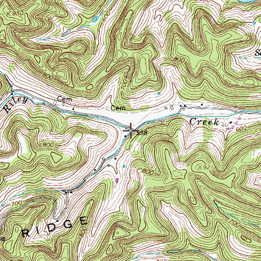 Topographic Map of West Fork Riley Creek, TN