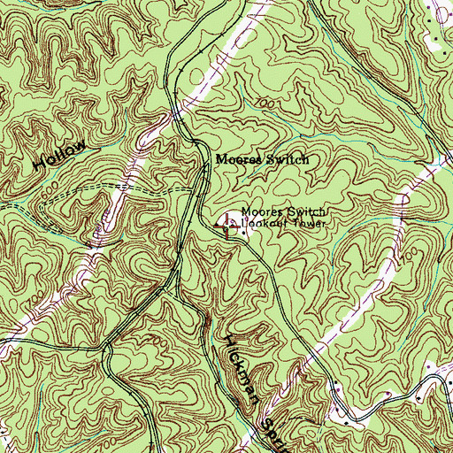 Topographic Map of Moores Switch Lookout Tower, TN