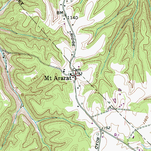 Topographic Map of Mount Ararat, TN