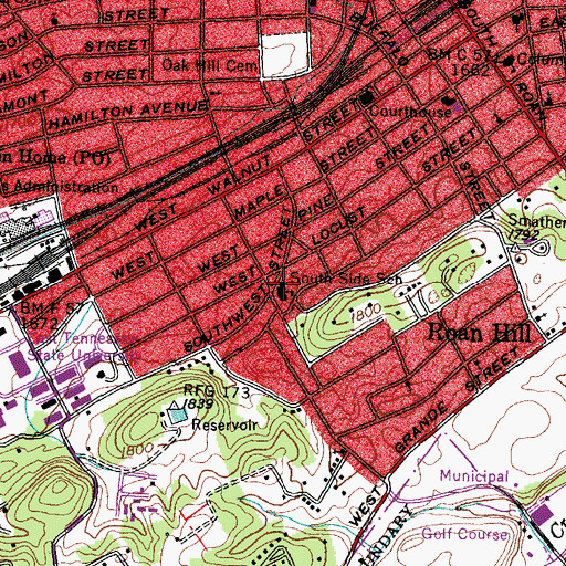 Topographic Map of South Side Elementary School, TN
