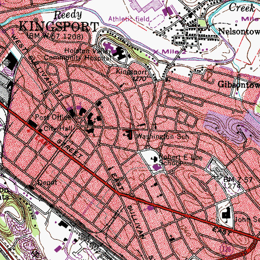 Topographic Map of George Washington Elementary School (historical), TN