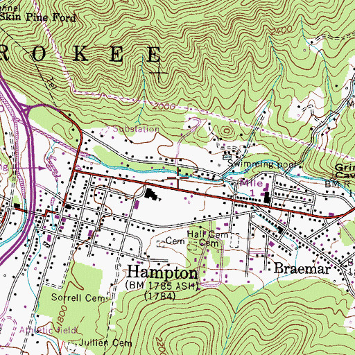 Topographic Map of Hampton Post Office, TN