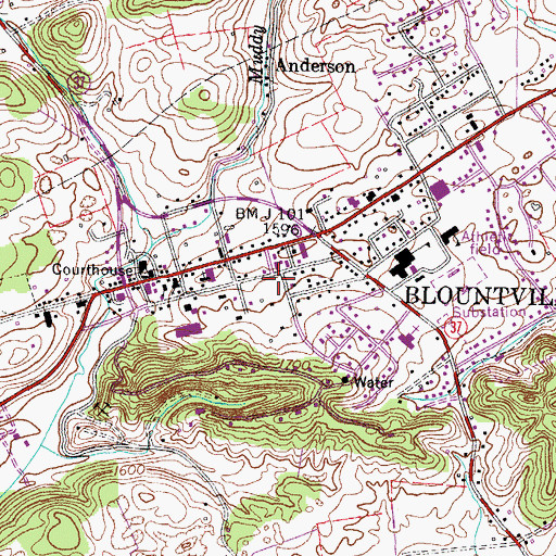 Topographic Map of Blountville Post Office, TN