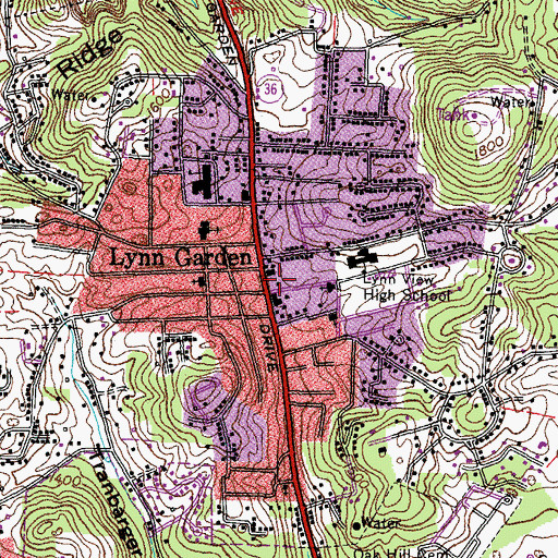Topographic Map of Lynn Garden Post Office, TN