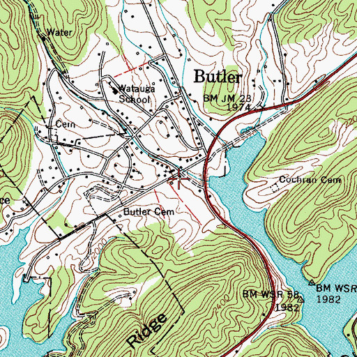 Topographic Map of Butler Post Office, TN
