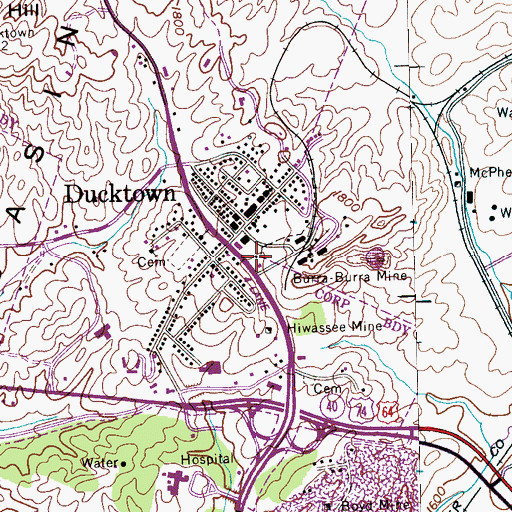 Topographic Map of Ducktown Post Office, TN