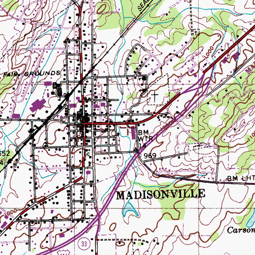 Topographic Map of Madisonville Post Office, TN
