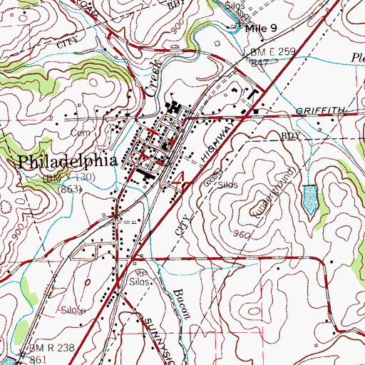 Topographic Map of Philadelphia Post Office, TN