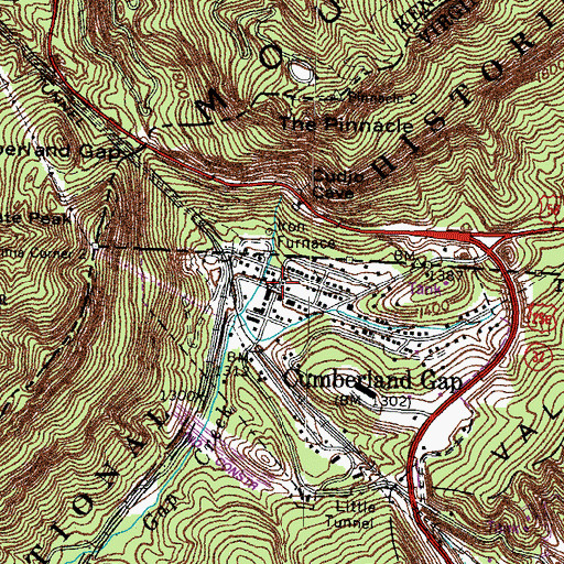 Topographic Map of Cumberland Gap Post Office, TN