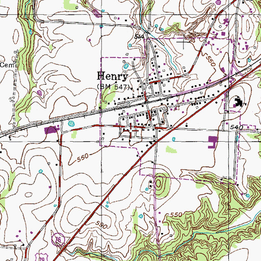 Topographic Map of Henry Post Office, TN