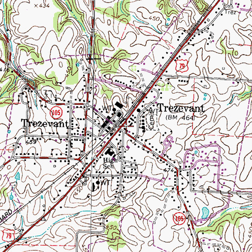 Topographic Map of Trezevant Post Office, TN