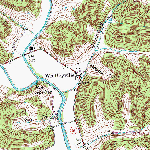 Topographic Map of Whitleyville Post Office, TN