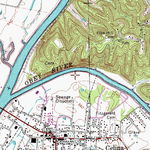 Topographic Map of Donaldson Park Recreation Area, TN