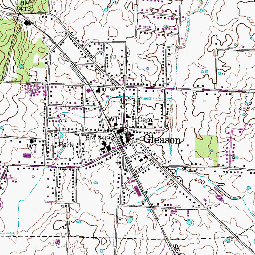 Topographic Map of Gleason Post Office, TN