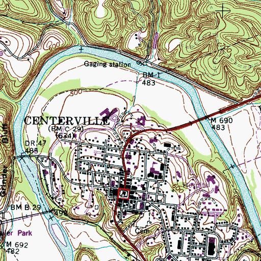 Topographic Map of Centerville Post Office, TN