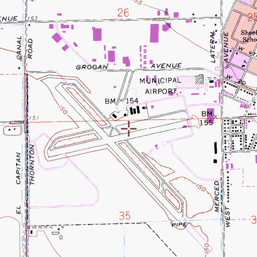 Topographic Map of Merced Regional Airport/Macready Field, CA