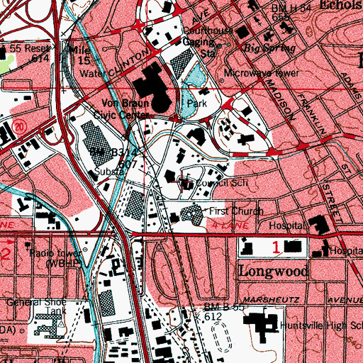Topographic Map of Council High School, AL