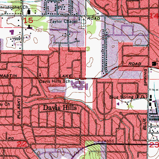 Topographic Map of Davis Hills Elementary School, AL