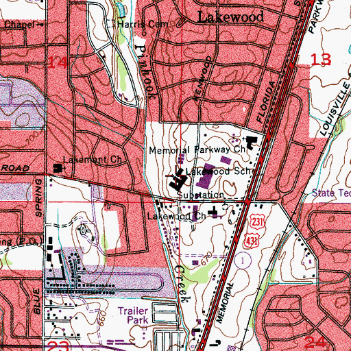 Topographic Map of Lakewood Elementary School, AL