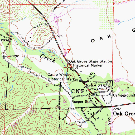 Topographic Map of Oak Grove Stage Station Historical Marker, CA