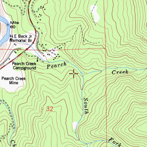 Topographic Map of South Fork Pearch Creek, CA