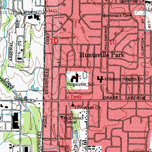 Topographic Map of Ridgecrest Elementary School, AL