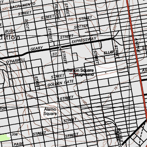 Topographic Map of Malcolm X Square, CA