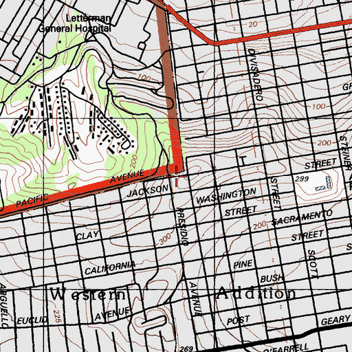 Topographic Map of Pacific Heights, CA