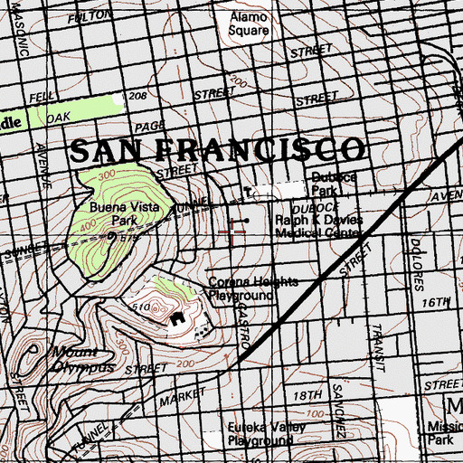 Topographic Map of Saint Francis Hospital, CA
