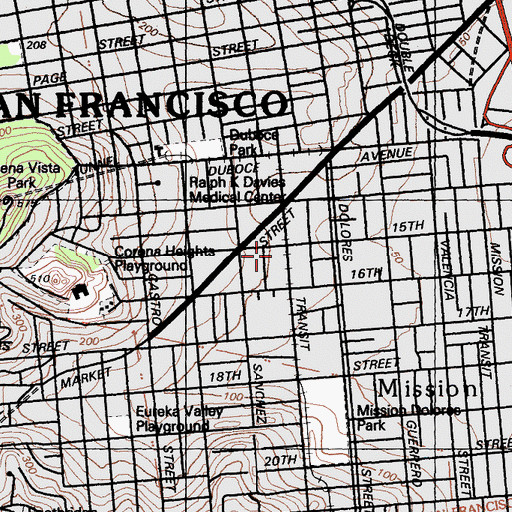 Topographic Map of Saint Lukes German Evangelical Church (historical), CA