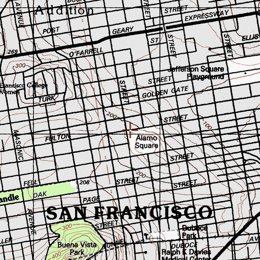 Topographic Map of Alamo Square Historic District, CA