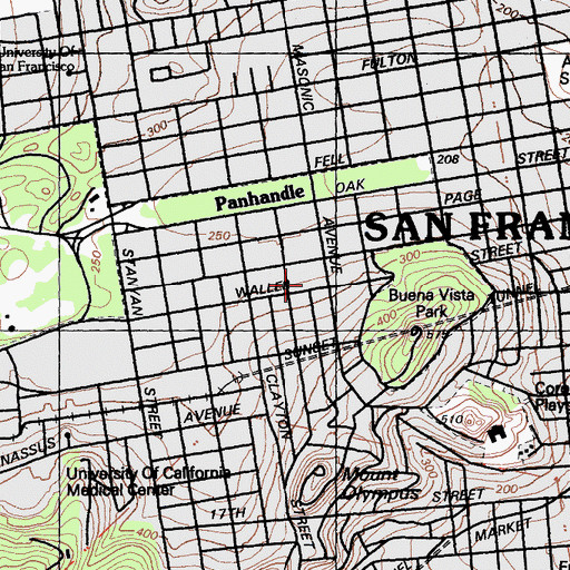 Topographic Map of All Saints Episcopal Church, CA