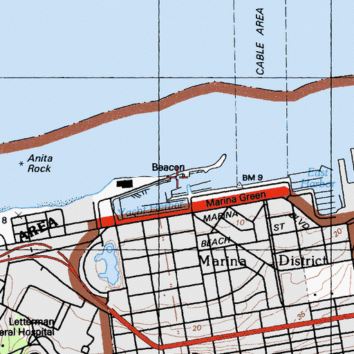 Topographic Map of Golden Gate Yacht Club, CA